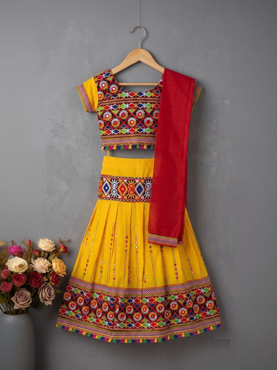 ahhaaaa Girls Embroidered Mirror Work Ready to Wear Lehenga & Blouse With Dupatta thumbnail 5