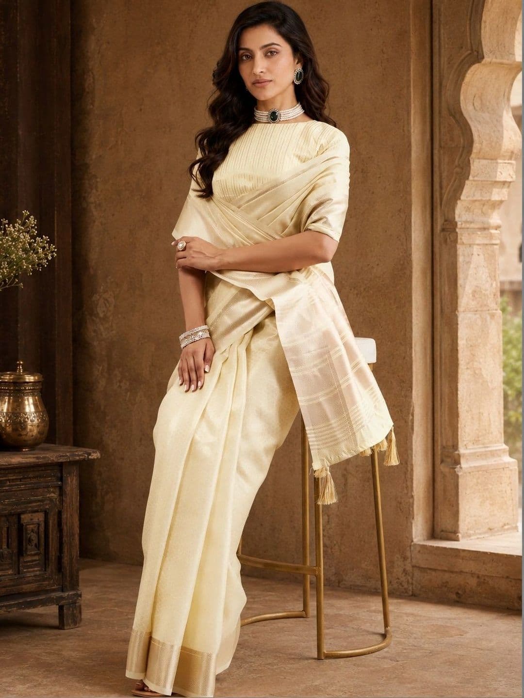 kasee Woven Design Zari Jute Silk Handloom Saree thumbnail 4