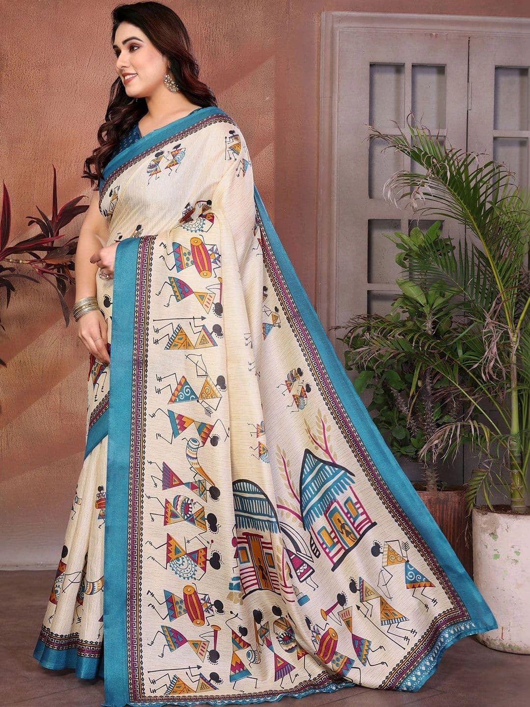 ANIRAV Warli Art Silk Saree thumbnail 5