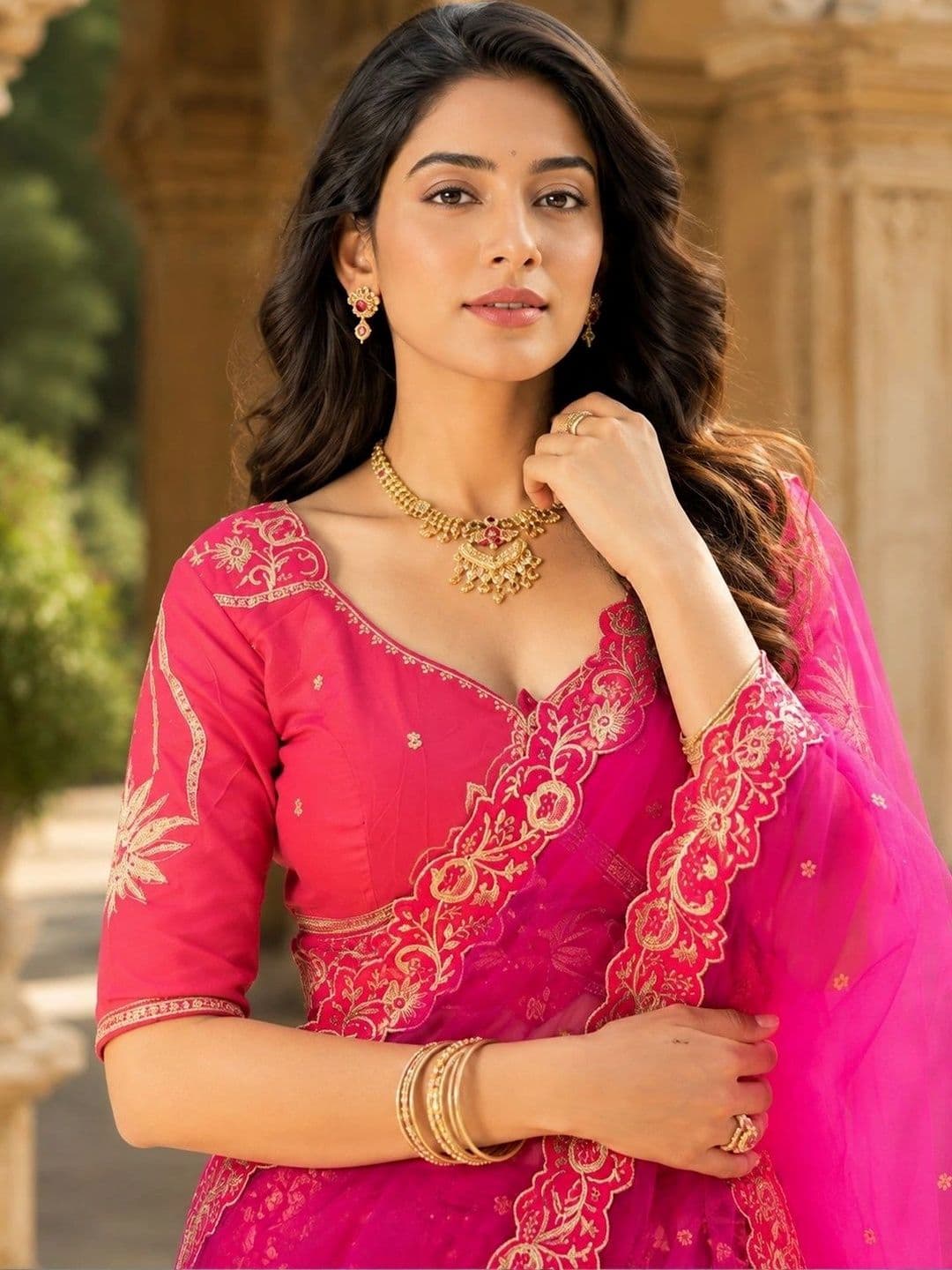 KALINI Women Embroidered Ready to Wear Lehenga & Unstitched Blouse With Dupatta thumbnail 2