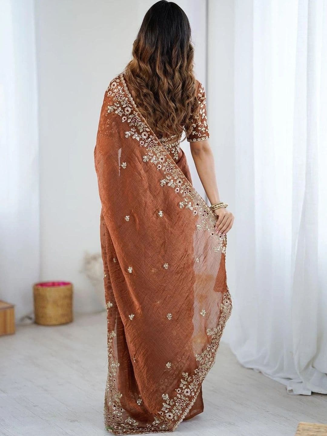Jogmaya Fashion Embellished Embroidered Silk Blend Designer Saree thumbnail 5
