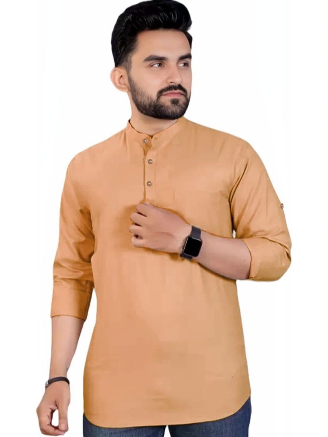 Amrit Trending Men Pack of 2 Mandarin Collar Cotton Straight Kurtas thumbnail 3