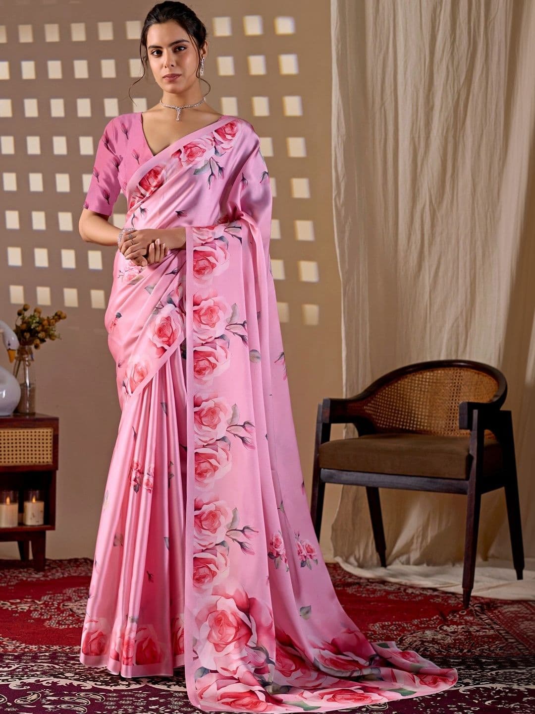 Moda Rapido Floral Satin Designer Saree - view 1