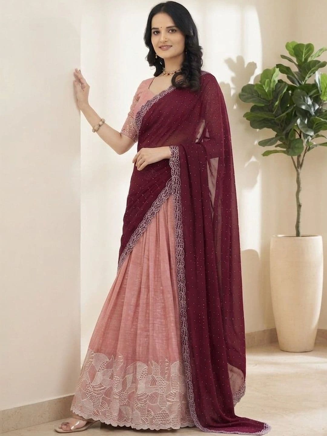 all about you Embroidered Semi-Stitched Lehenga & Blouse With Dupatta thumbnail 3