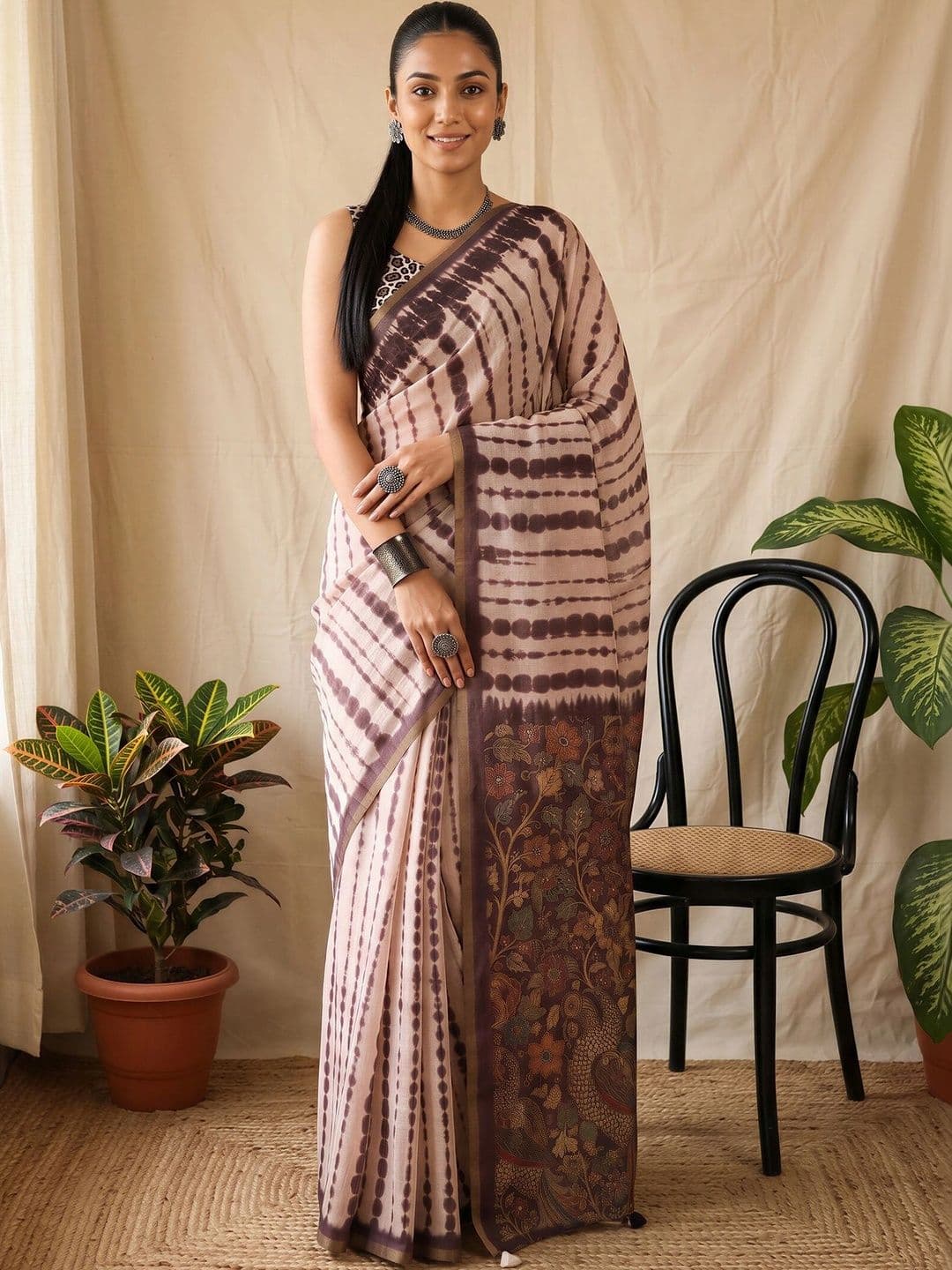 Sangria Tie and Dye Designer Block Print Saree - view 1