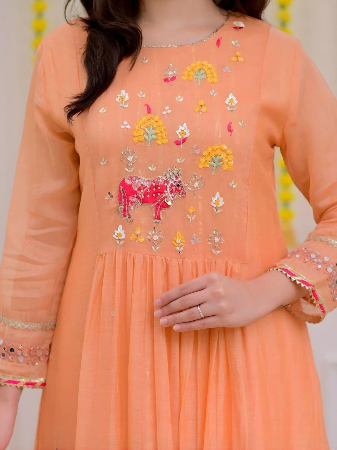 HERE&NOW Women Ethnic Motifs  Empire Mirror Work Kurta with Trousers & With Dupatta thumbnail 4