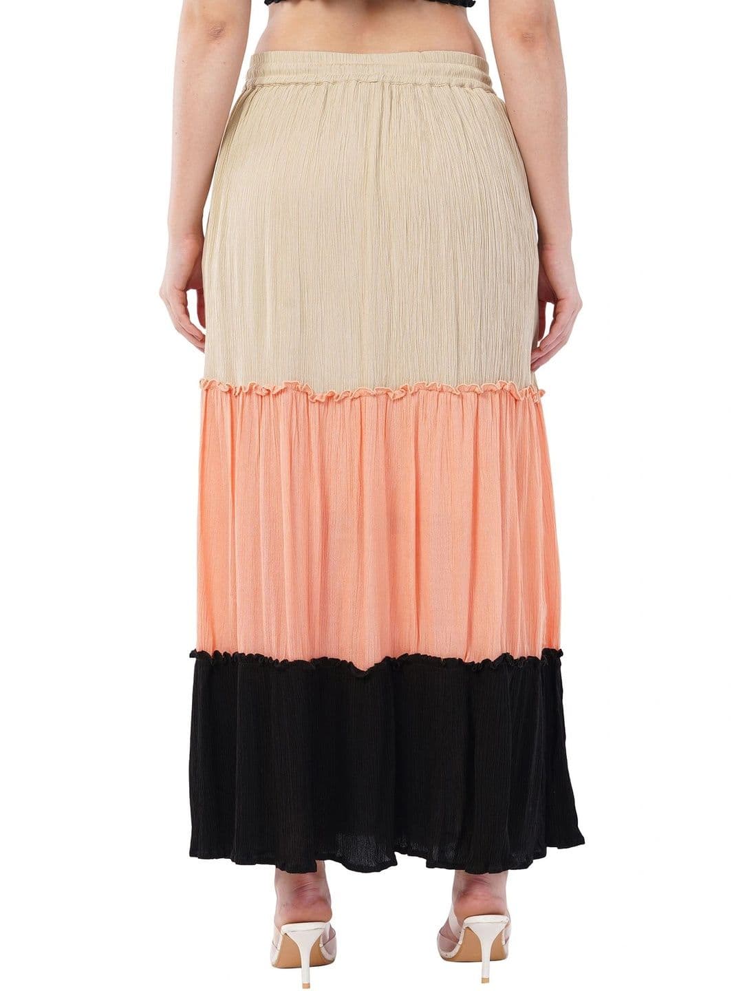Rabhika Women Pure Cotton Cotton Cambric Colourblocked Maxi Tiered Skirt thumbnail 4
