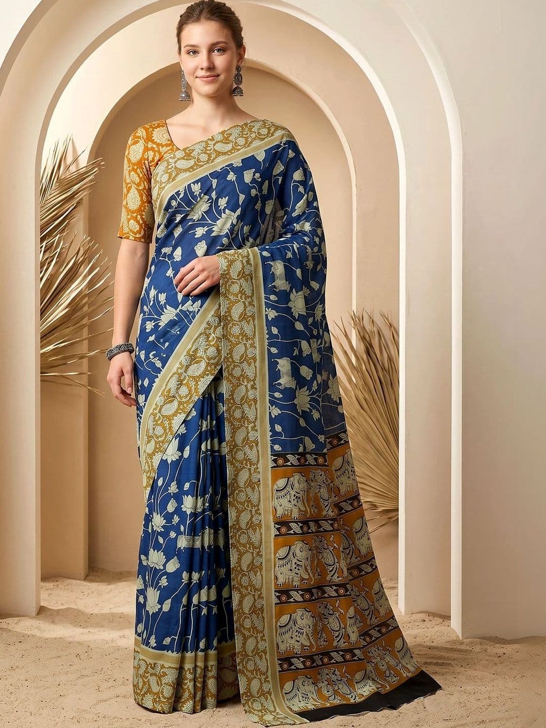 VS MALL Floral Pure Cotton Saree - view 1