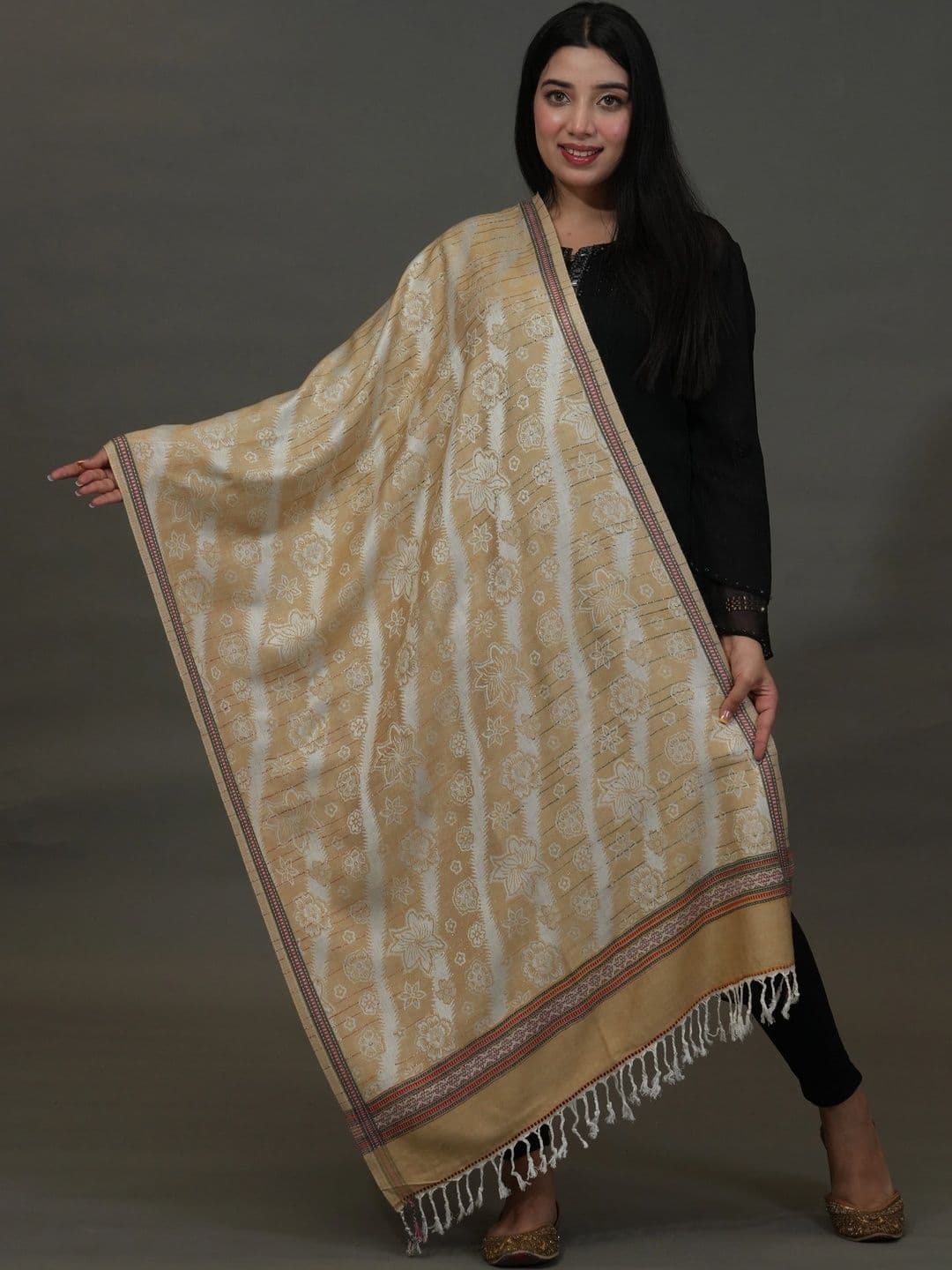SHIFNEEN Women Floral Woven Design Acrylic Shawl - view 1