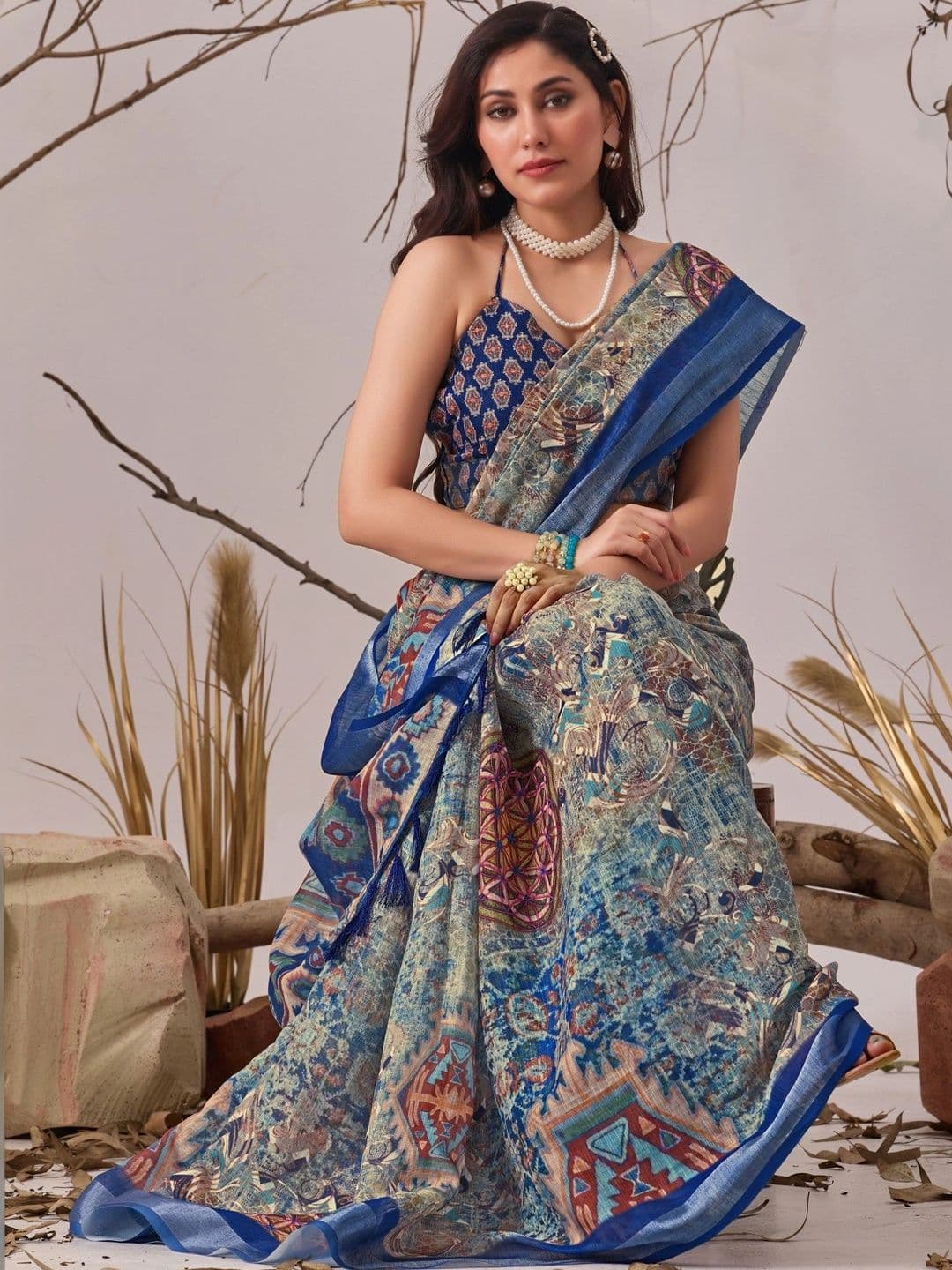 Moda Rapido Ethnic Motifs Linen Blend Designer Saree thumbnail 7