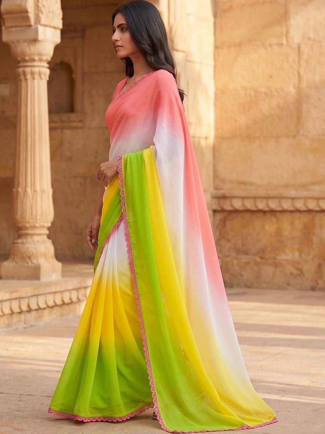 PRANU TRENDS Ombre Poly Georgette Saree thumbnail 4