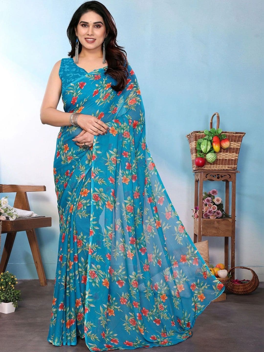 NIRVAAN Floral Pure Georgette Saree - view 1