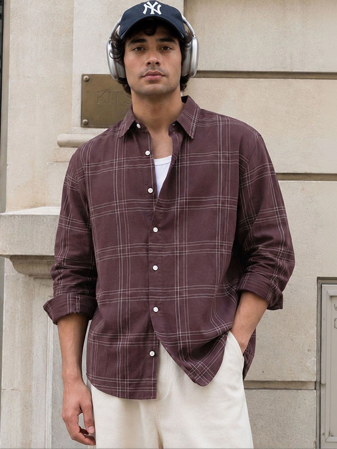 Powerlook Linen Blend Windowpane Checks Cotton Long Sleeves Shirt thumbnail 6