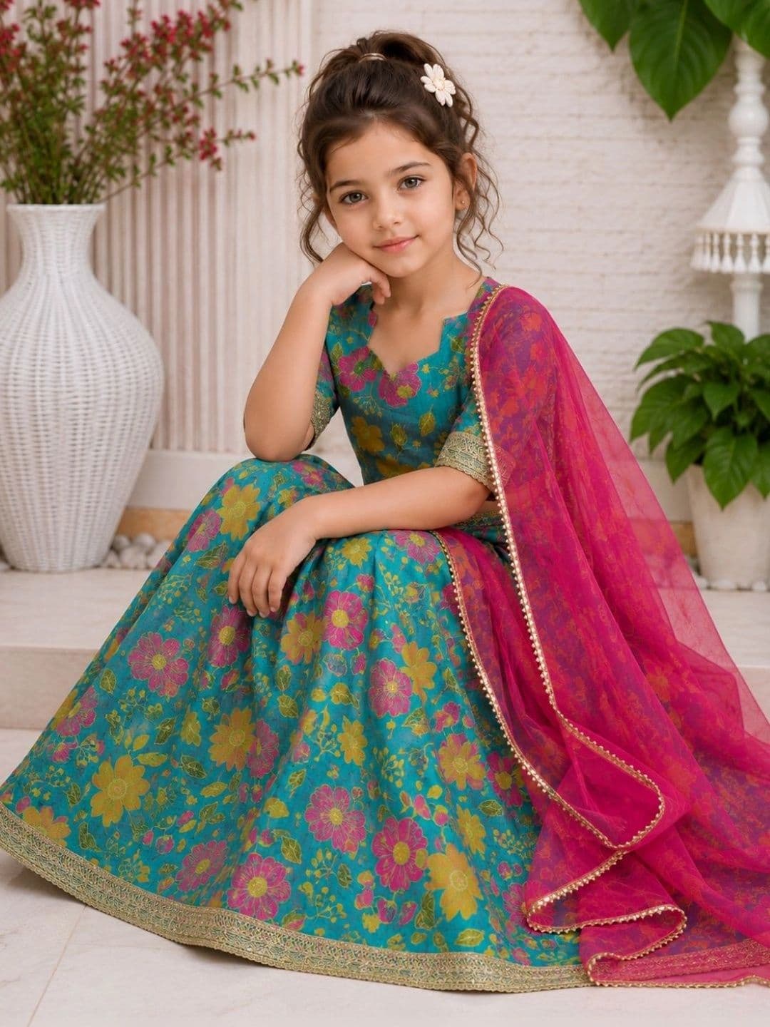 HERE&NOW Girls Print Floral Lehenga Choli Set thumbnail 3