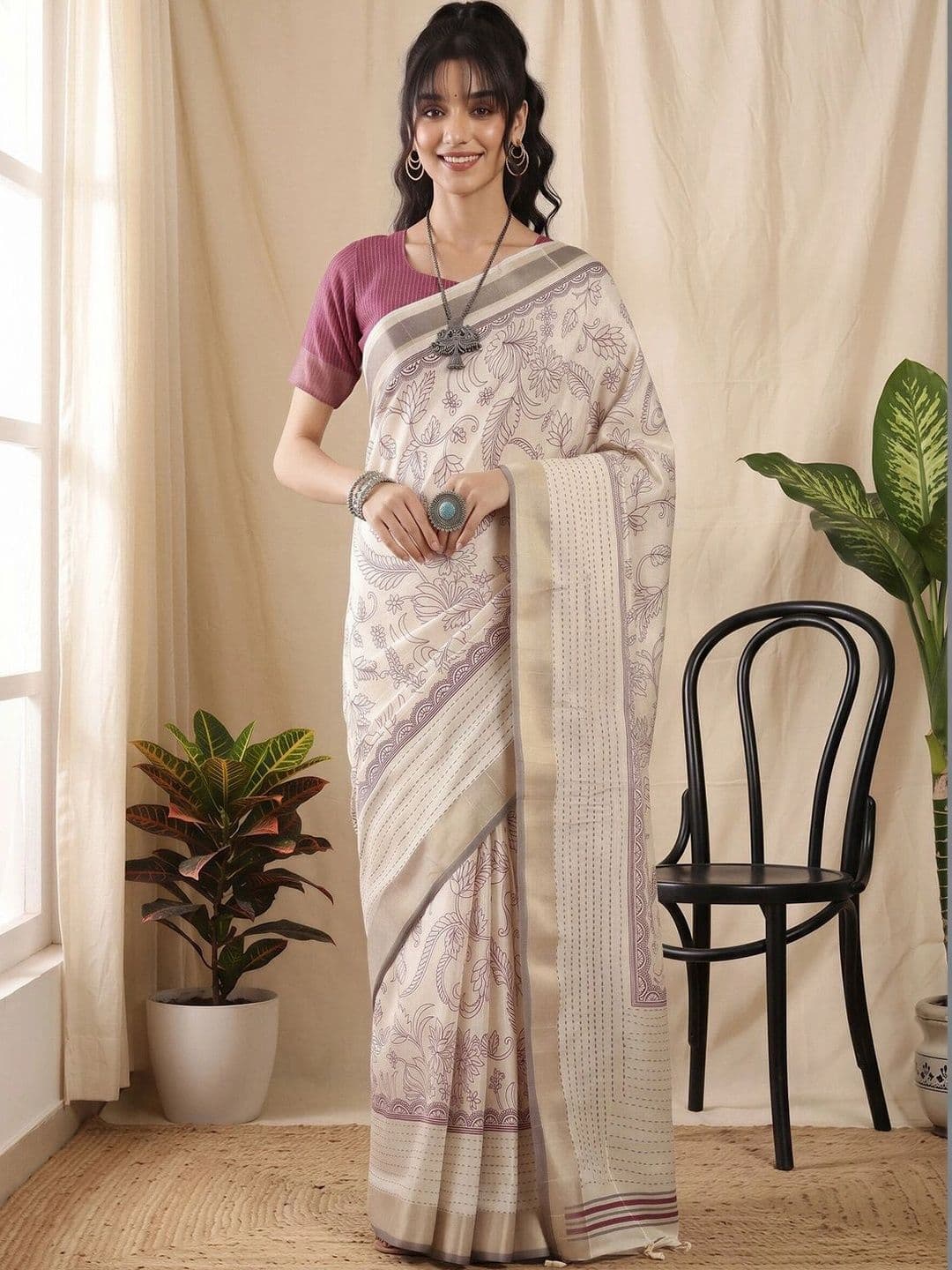 Anouk Floral Silk Cotton Designer Chanderi Saree - view 1