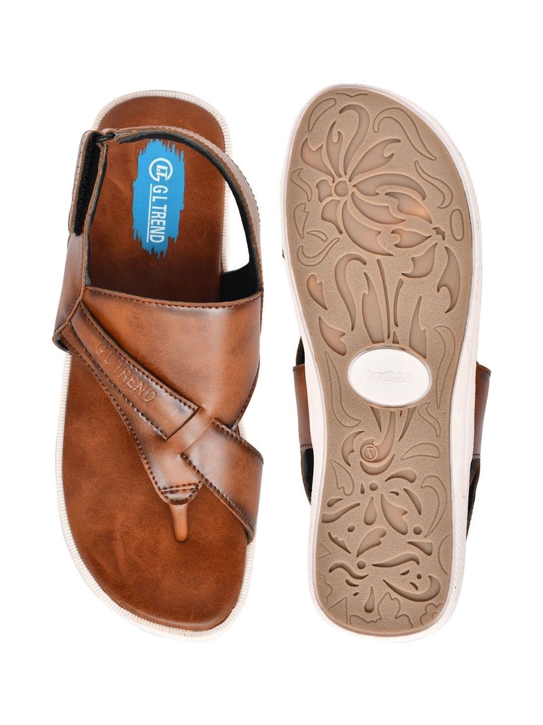 G L Trend Men Leather Comfort Casual Velcro Tan Sandals thumbnail 4