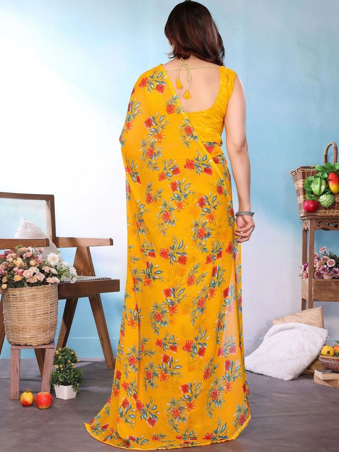 NIRVAAN Floral Pure Georgette Saree thumbnail 3