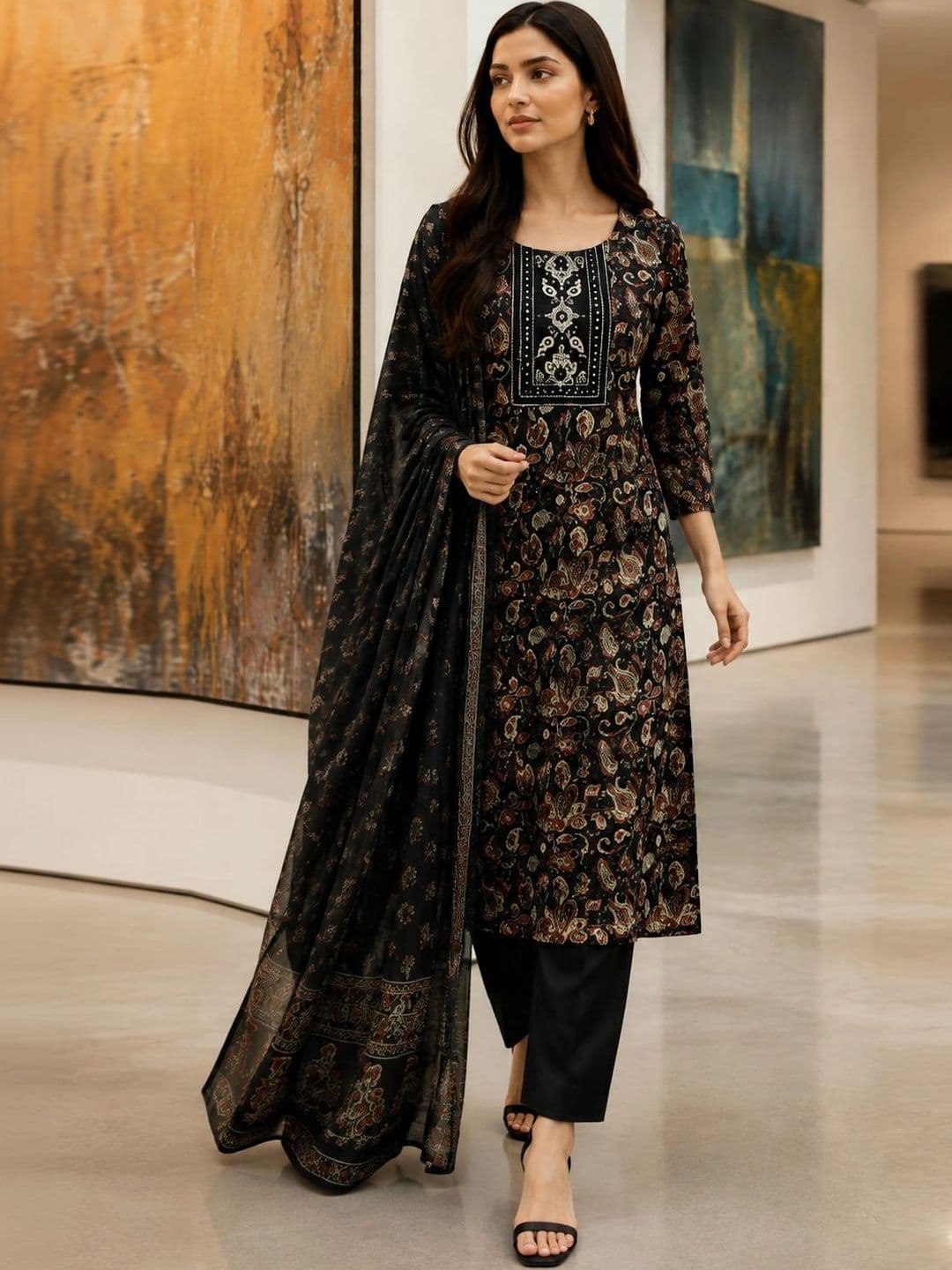 Roly Poly Women Ethnic Motifs Printed Regular Thread Work Kurta with Palazzos & With Dupatta thumbnail 2