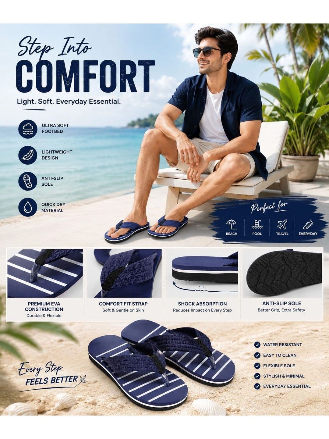 ENRIZZ Men Striped Thong Flip-Flops thumbnail 5