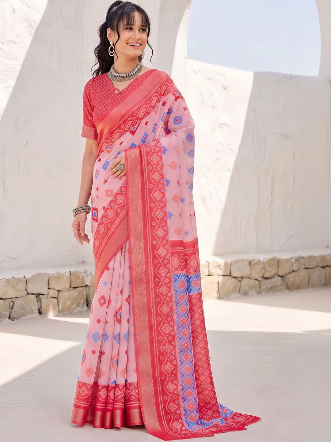 Anouk Ethnic Motifs Zari Designer Block Print Saree - view 1