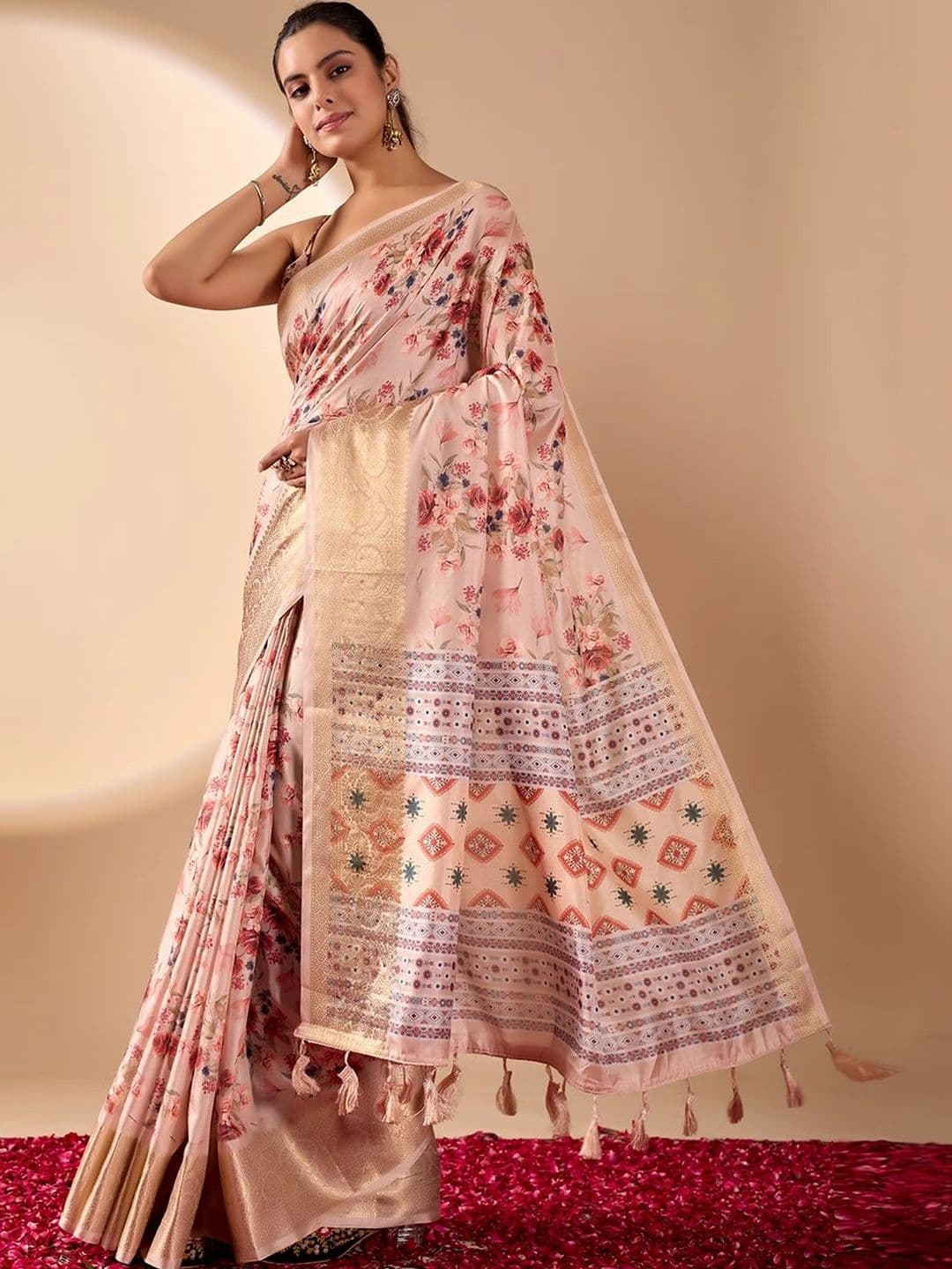 Moda Rapido Floral Zari Silk Blend Designer Saree thumbnail 2