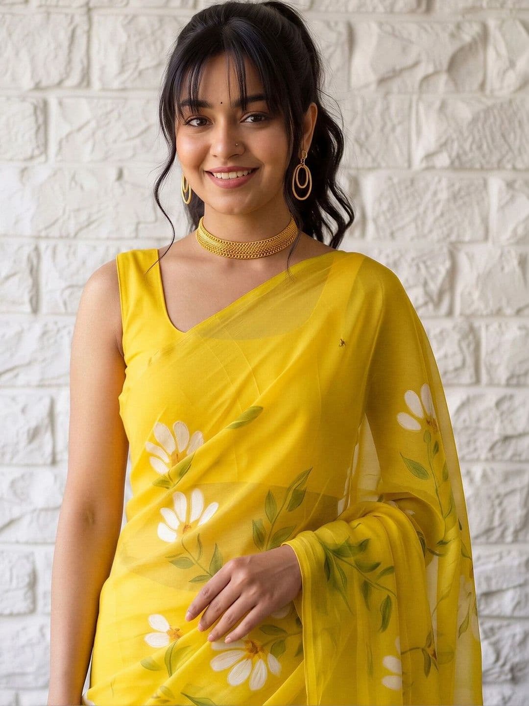 Anouk Floral Poly Georgette Designer Saree thumbnail 7