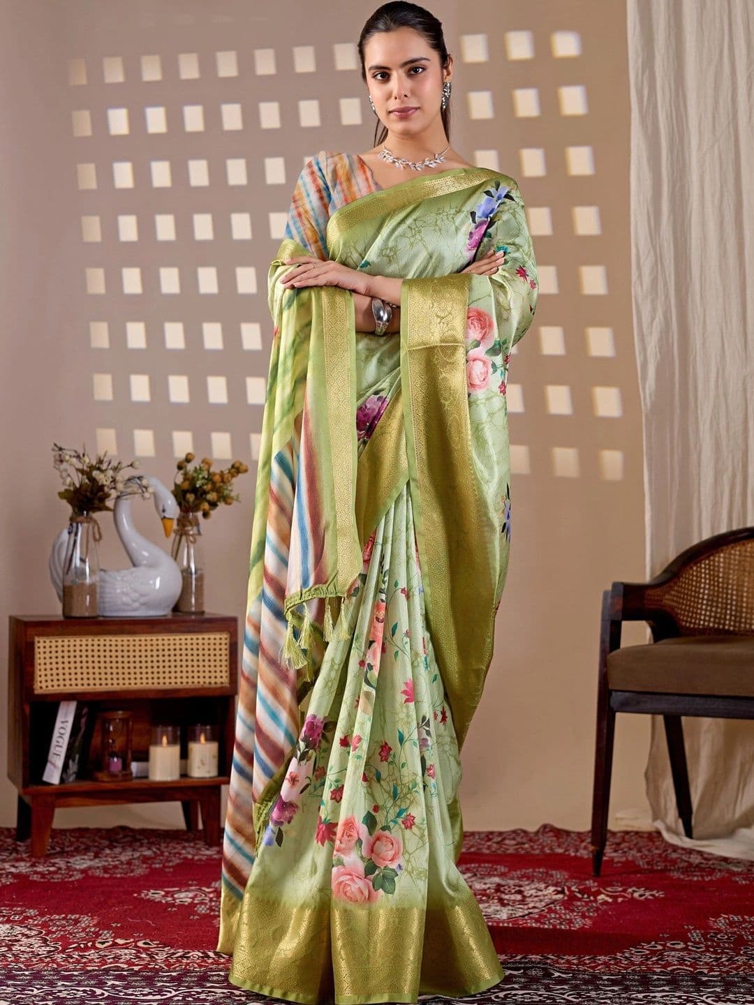 Moda Rapido Floral Zari Silk Blend Designer Saree thumbnail 5