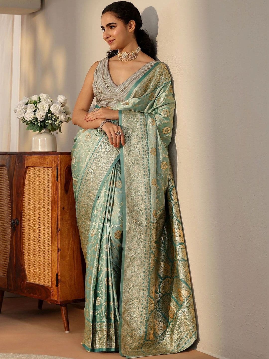 Libas Woven Design Zari Satin Saree - view 1