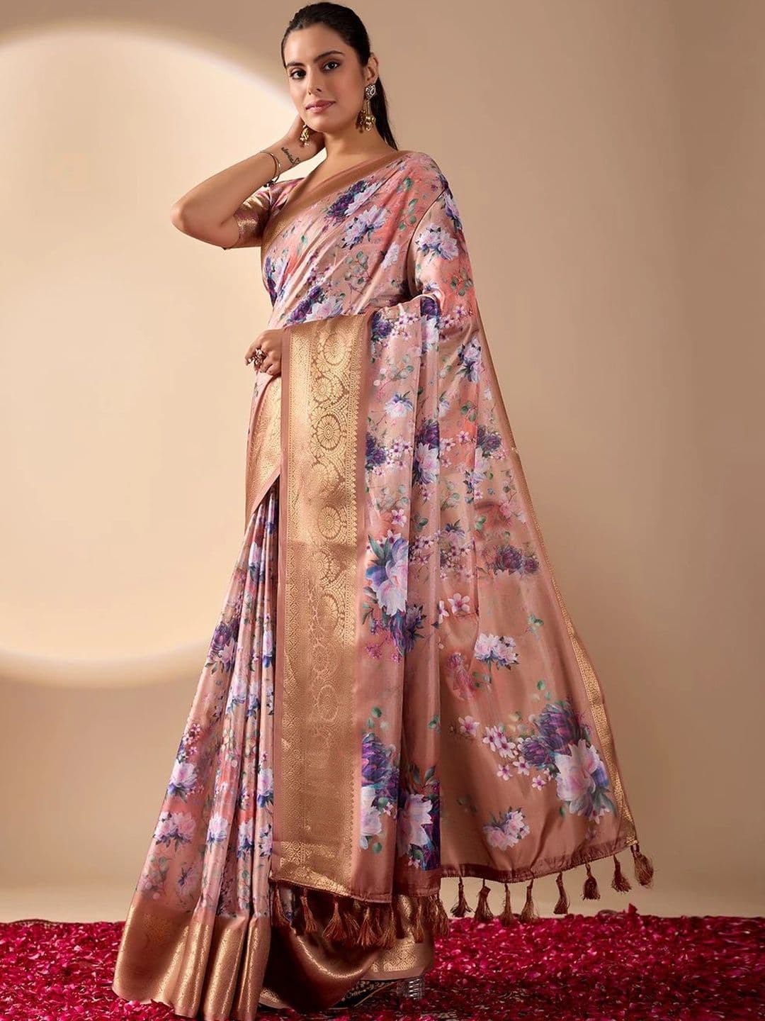 Moda Rapido Floral Zari Silk Blend Designer Saree thumbnail 5