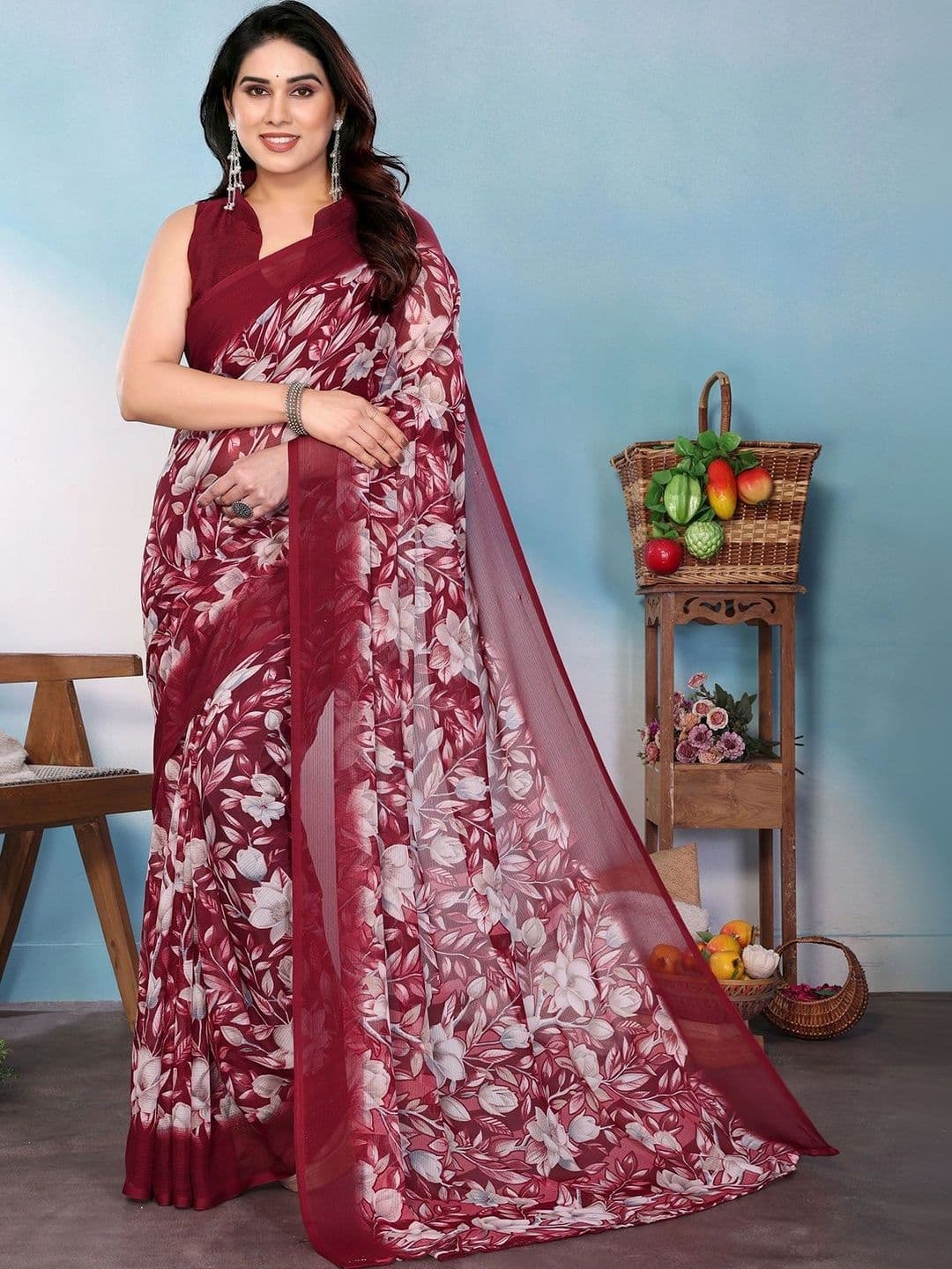 KALINI Floral Poly Georgette Saree - view 1