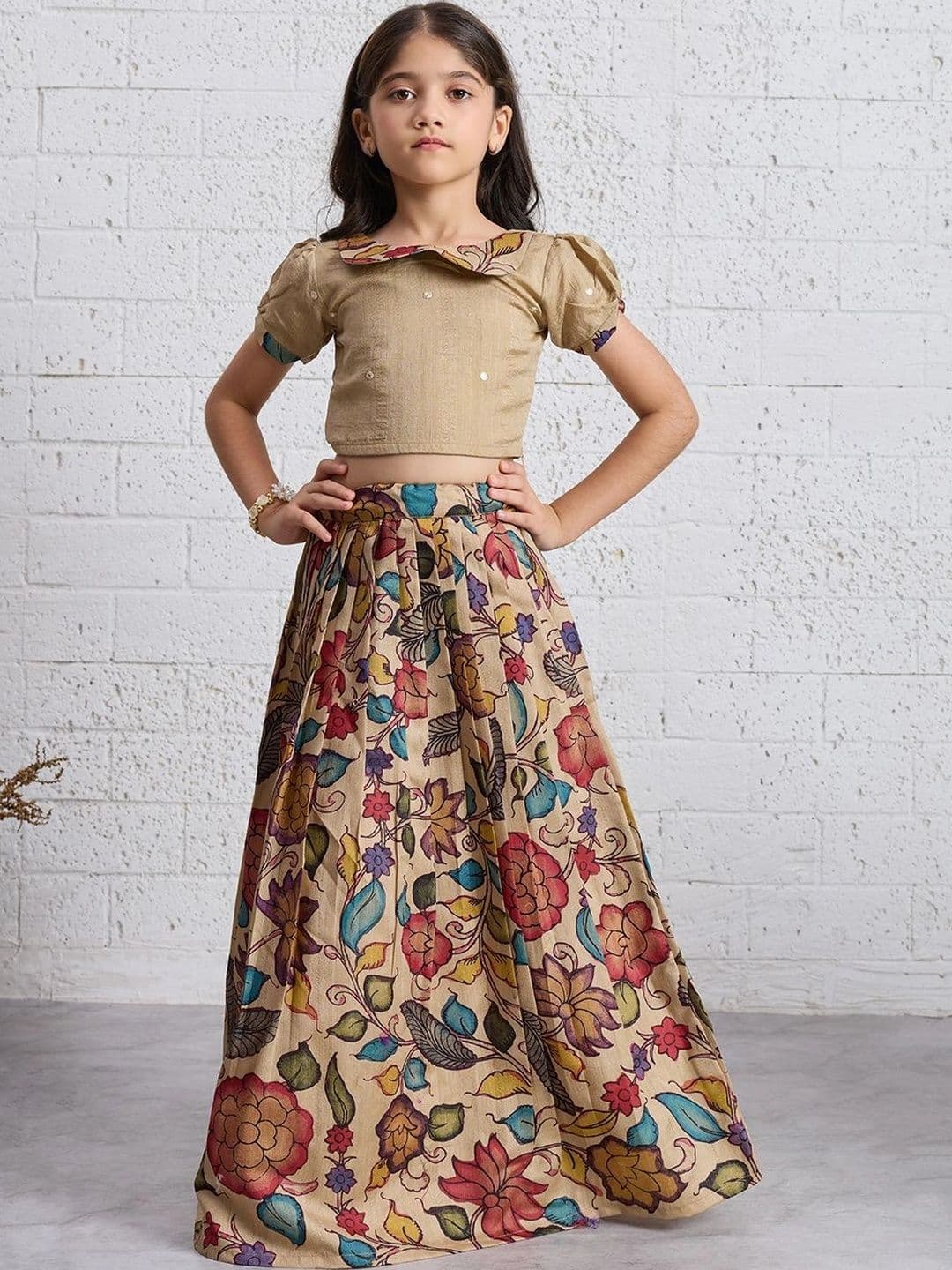 Tasarika Girls Embellished Sequinned Kalamkari Ready to Wear Lehenga & - view 1