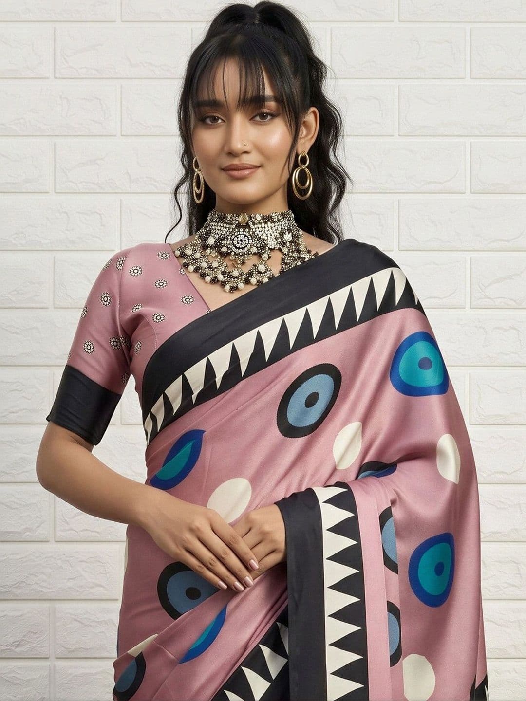 Anouk Ethnic Motifs Satin Designer Saree thumbnail 2