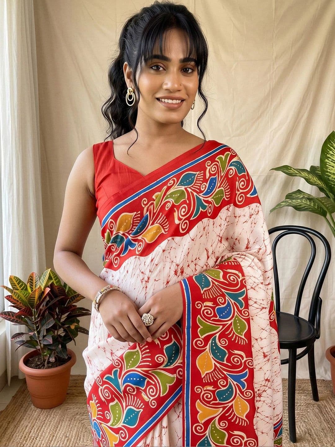 Anouk Batik Designer Block Print Saree thumbnail 5