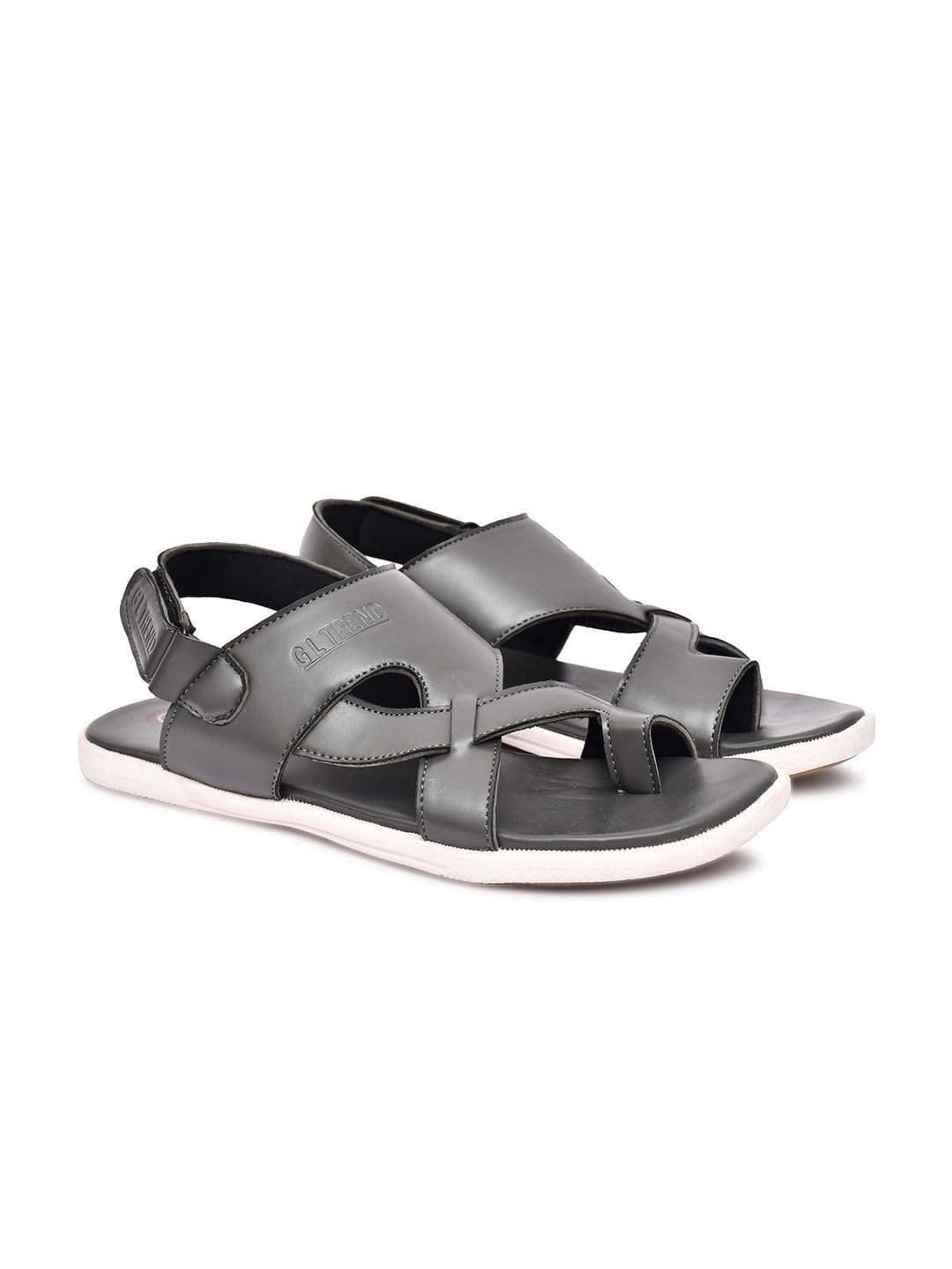 G L Trend Men Grey Solid Casual Comfort Sandals with Cross-Strap Design thumbnail 4