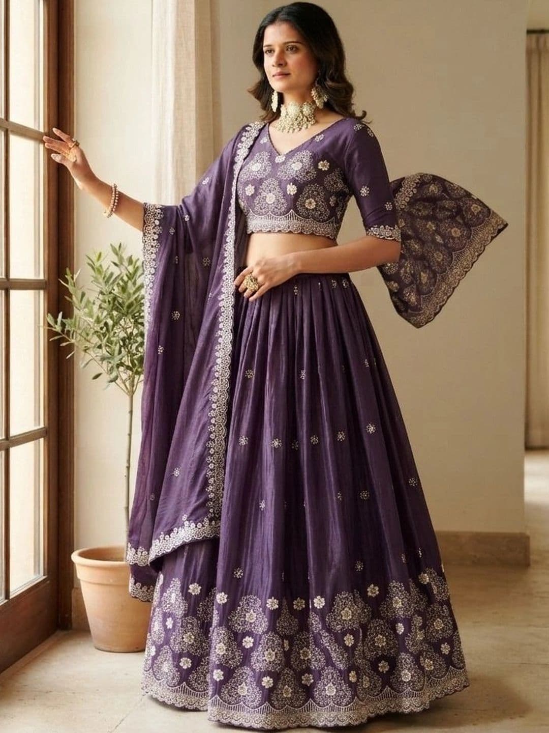 all about you Embroidered Thread Work Semi-Stitched Lehenga & Blouse With Dupatta thumbnail 3