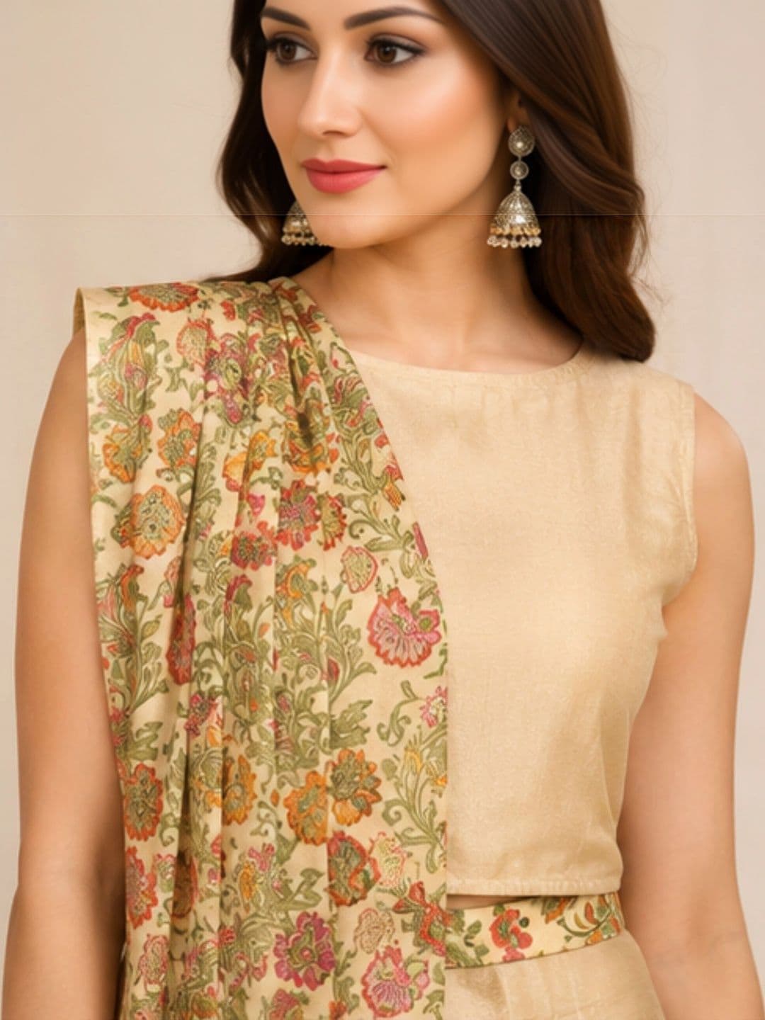 DELIS Kalamkari Ready to Wear Lehenga & Blouse With Dupatta thumbnail 3