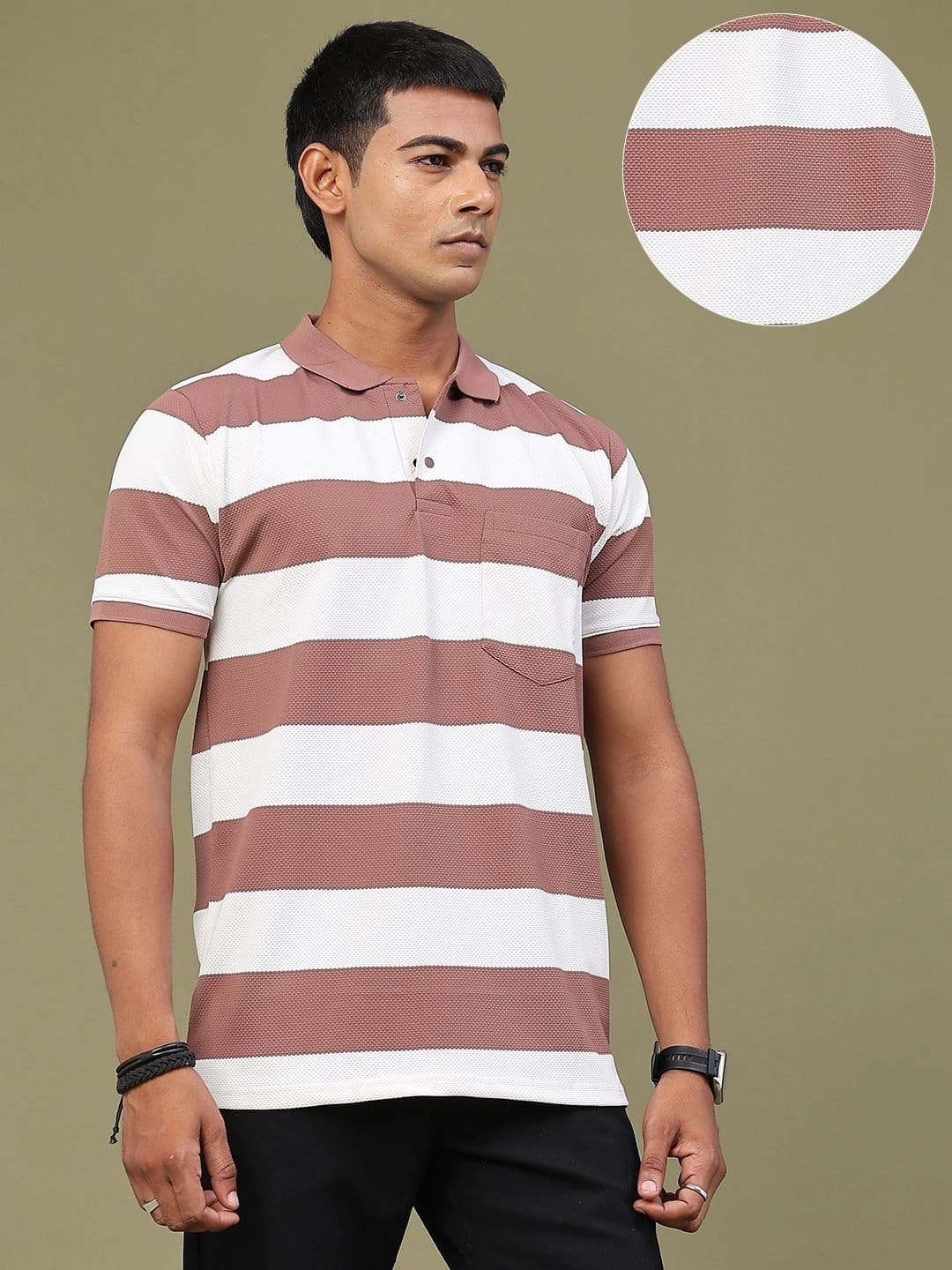 V-Mart Men Striped Polo Collar Pockets Slim Fit T-shirt thumbnail 6