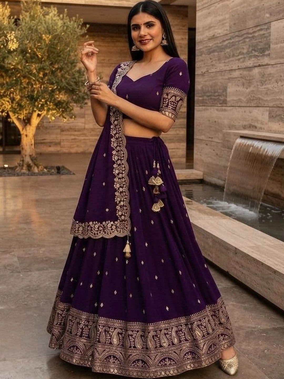 all about you Embroidered Semi-Stitched Lehenga & Blouse With Dupatta thumbnail 4