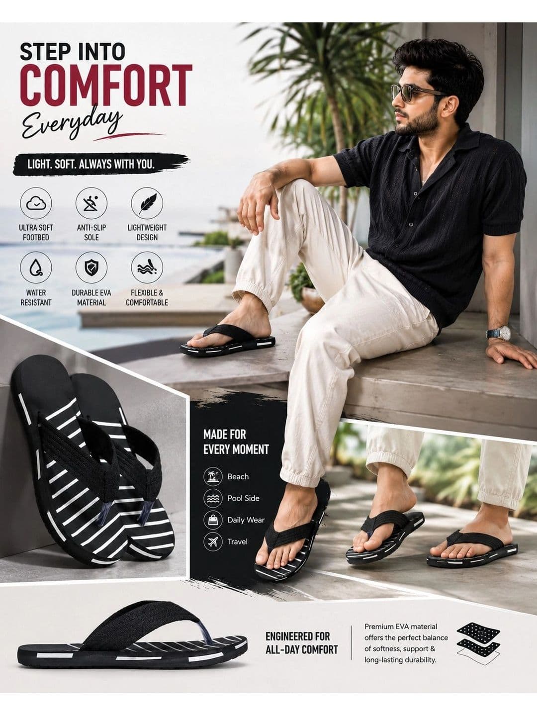 ENRIZZ Men Striped Thong Flip-Flops thumbnail 2
