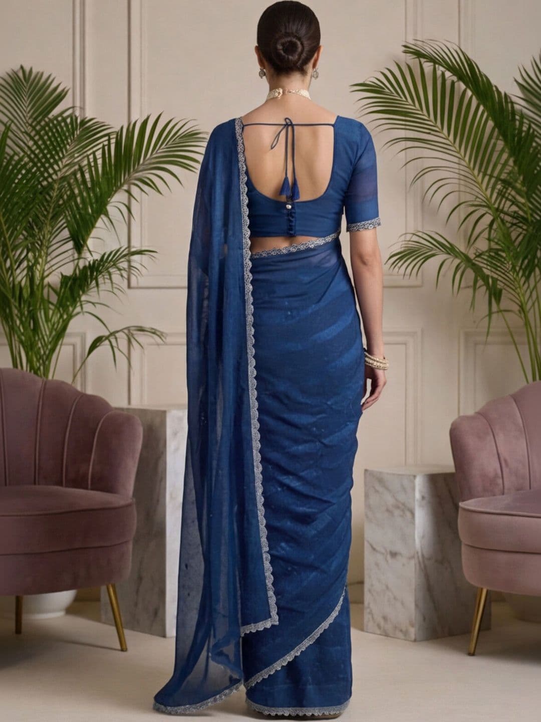 Anouk Rustic Striped Embroidered Silk Blend Designer Saree thumbnail 2