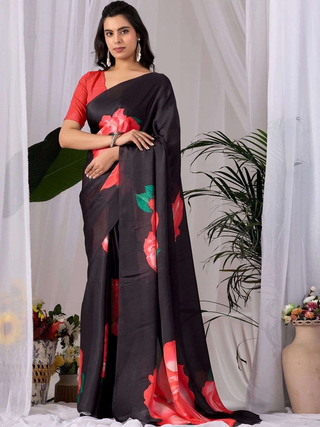 Moda Rapido Floral Satin Designer Saree - view 1