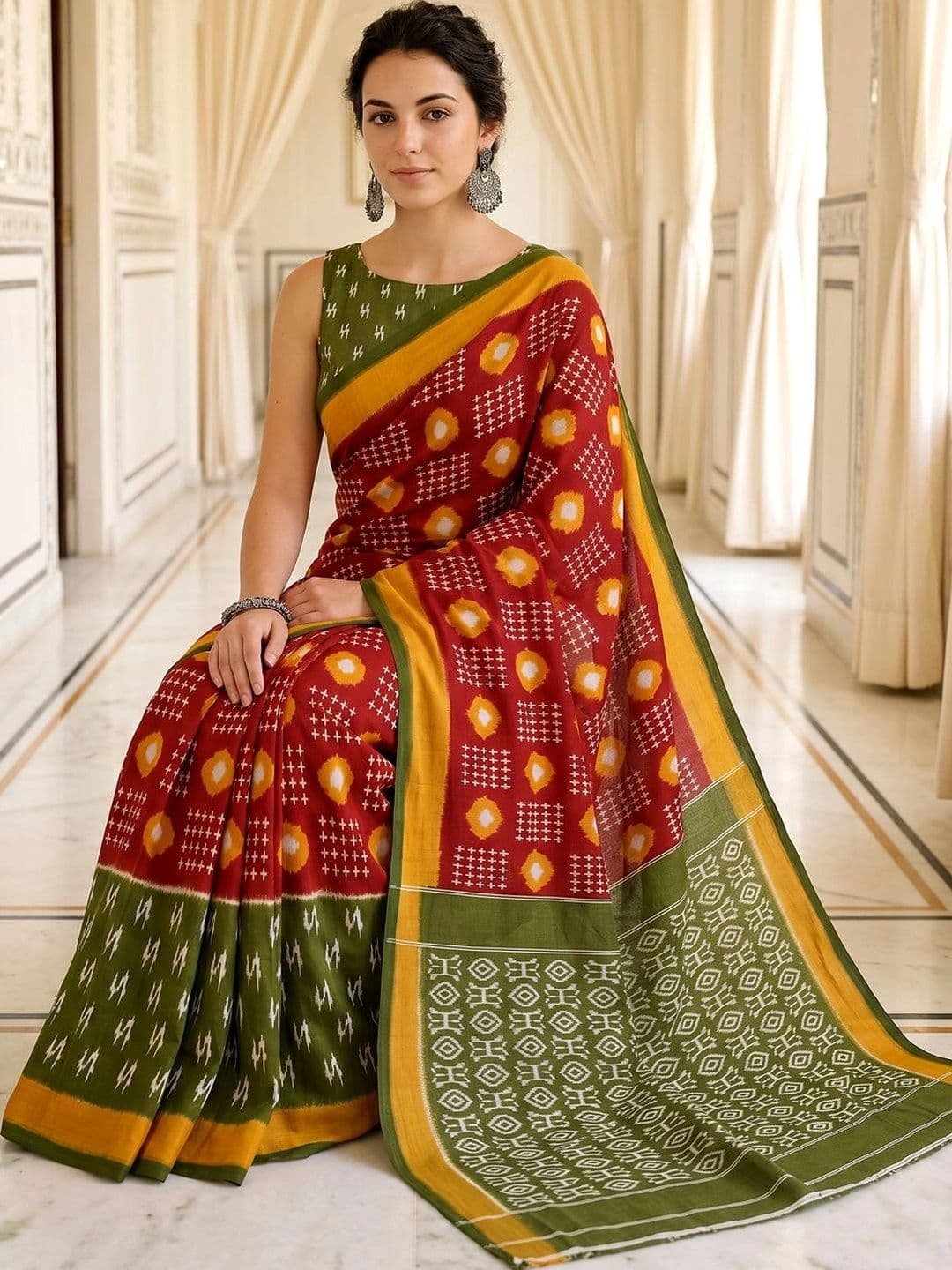 VS MALL Embellished Pure Cotton Ikat Saree thumbnail 5