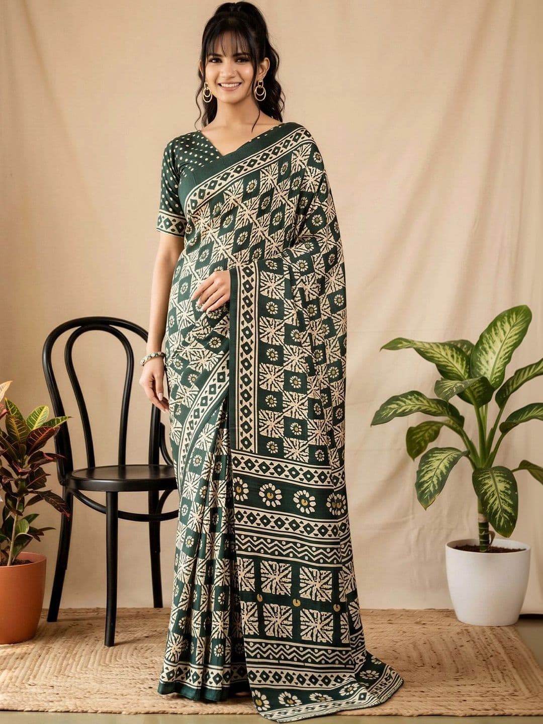 Anouk Batik Designer Block Print Saree - view 1