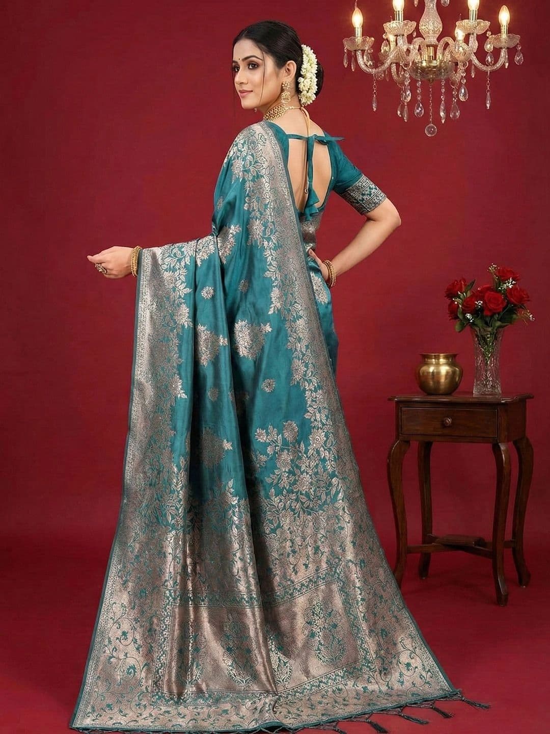 Mitera Woven Design Zari Silk Blend Banarasi Saree thumbnail 4