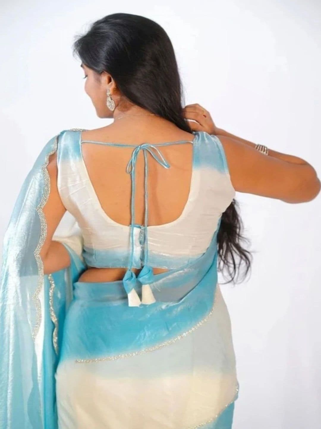 TAGALE Ombre Poly Georgette Chanderi Saree thumbnail 2