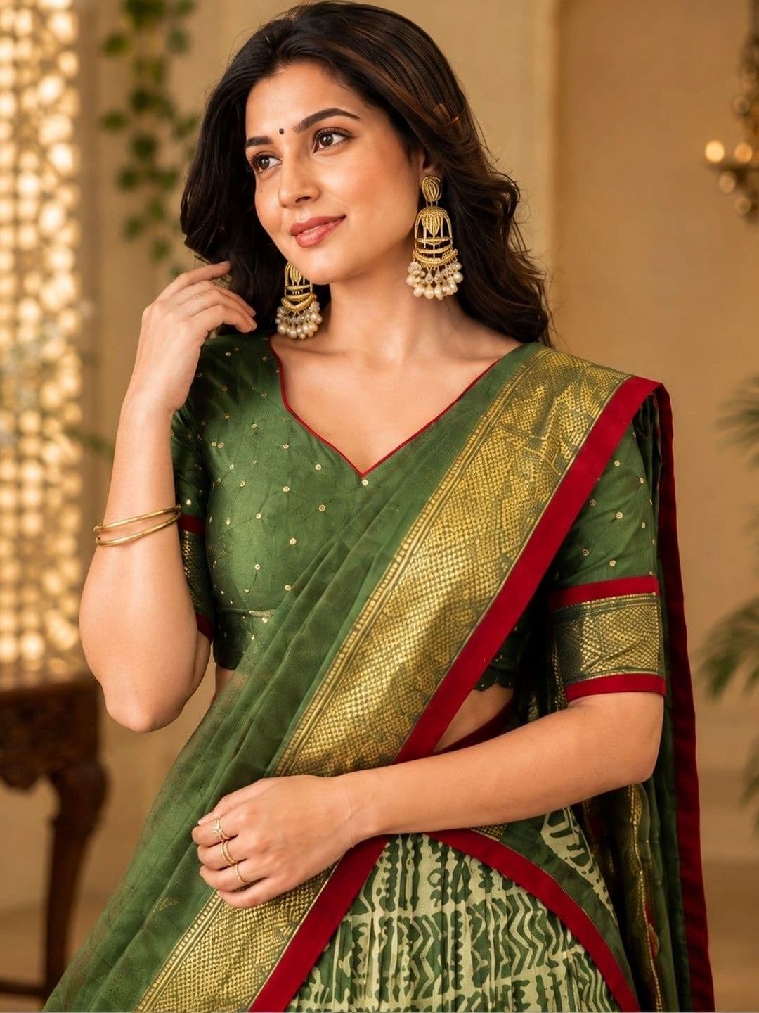 KALINI Embellished Ikat Ready to Wear Lehenga & Unstitched Blouse With Dupatta thumbnail 3