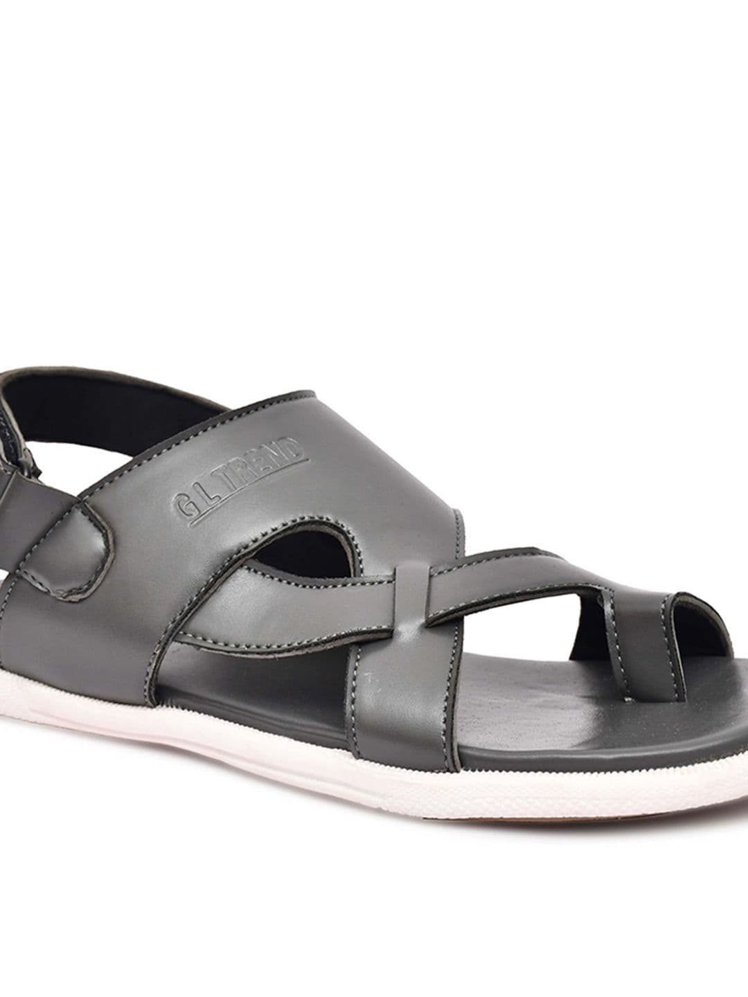 G L Trend Men Grey Solid Casual Comfort Sandals with Cross-Strap Design thumbnail 5