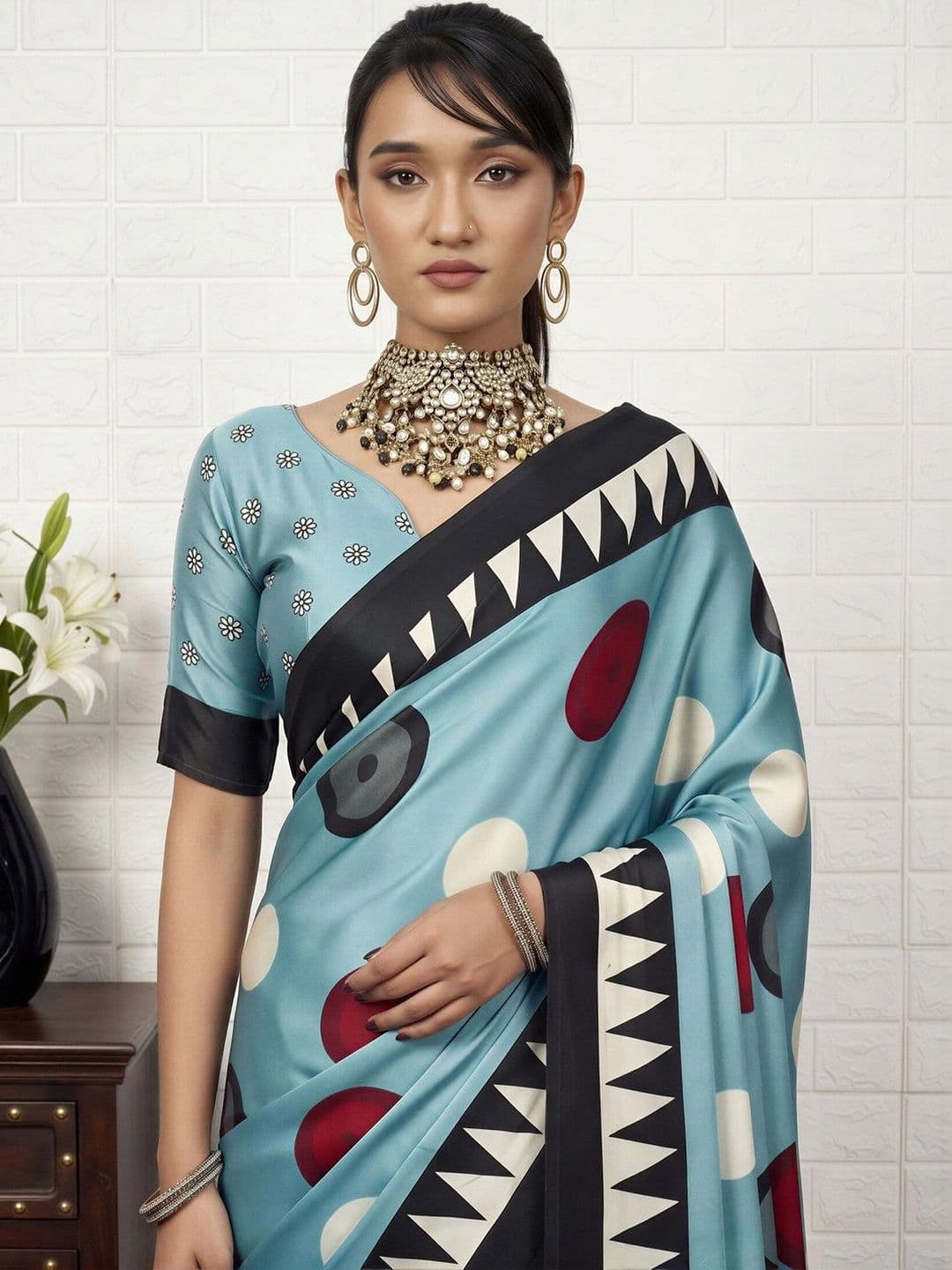 Anouk Ethnic Motifs Satin Designer Saree thumbnail 7