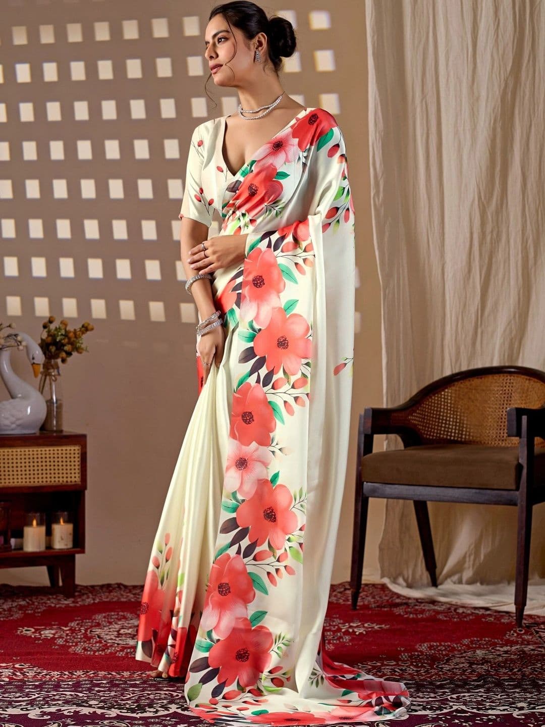 Moda Rapido Floral Satin Designer Saree thumbnail 4