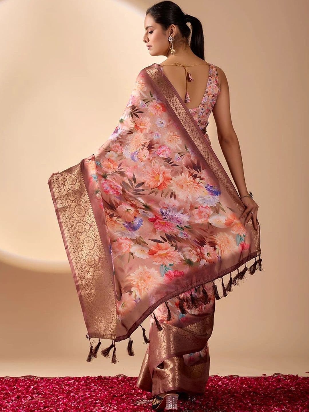 Moda Rapido Floral Zari Silk Blend Designer Saree thumbnail 6